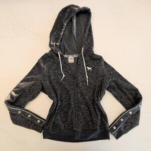 Victoria’s Secret PINK Sz XS Snap Button Sleeve Full Zip Hoodie Gray Sweater Top